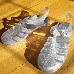 NEW SILVER GLITTER JELLY SANDALS